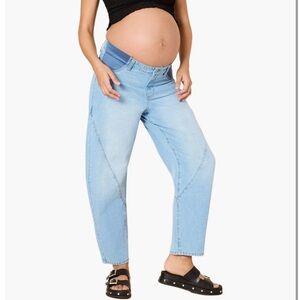 Motherhood Light Blue Maternity Barrel  Jeans Low Waist Panels Size Large